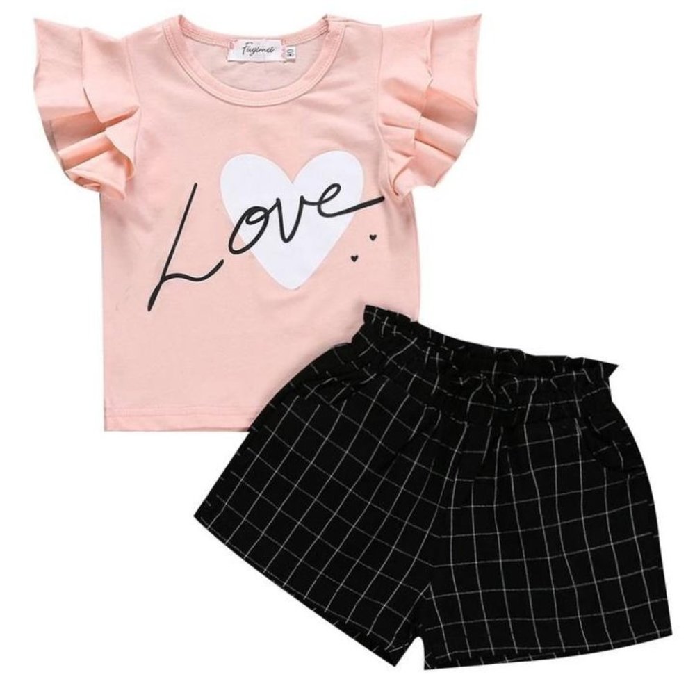 GIRLS FLUTTER SLEEVE TOP WITH PANT SET